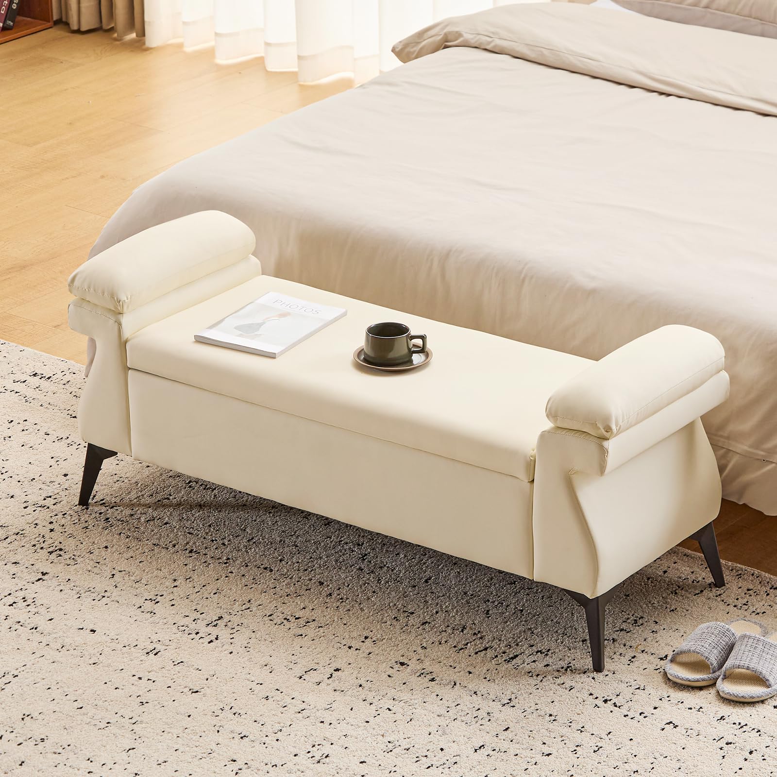 51”Leather Bench with Storage, - Bedroom Furniture 评论和价格