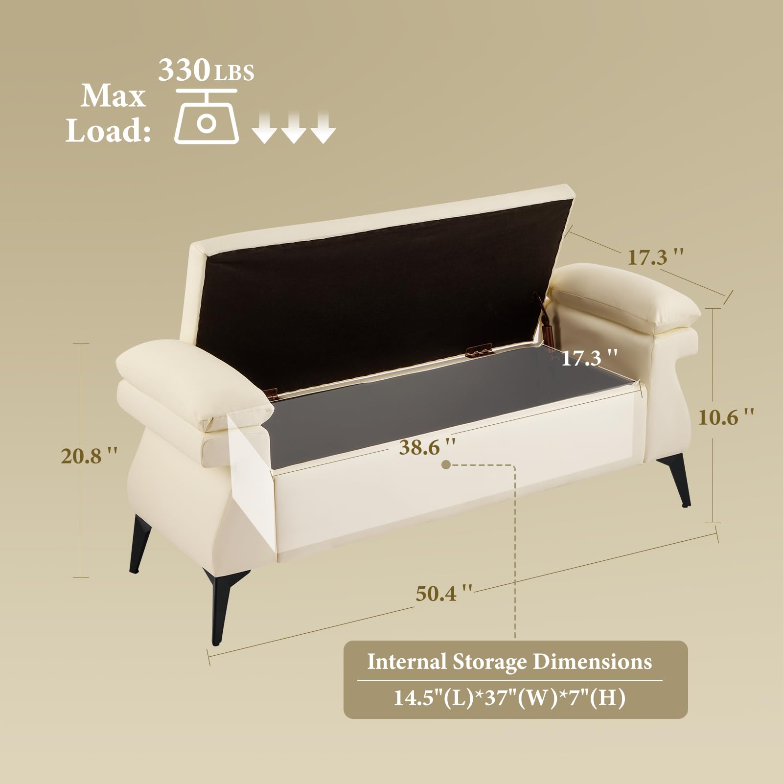 51”Leather Bench with Storage, - Bedroom Furniture 评论和价格