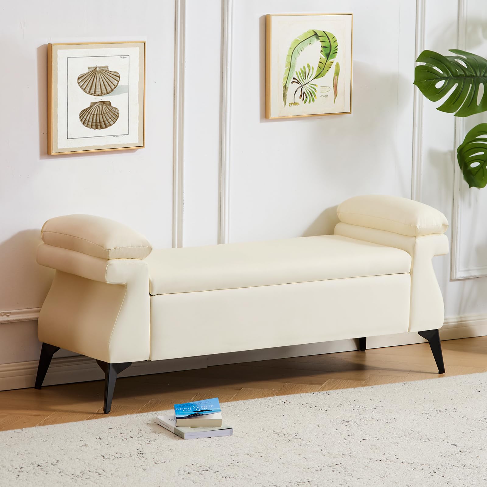 51”Leather Bench with Storage, - Bedroom Furniture 评论和价格