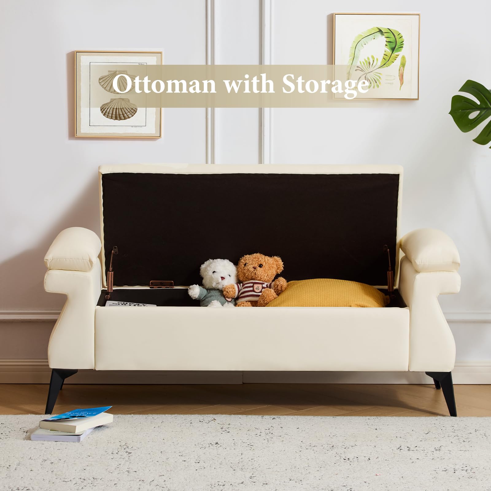 51”Leather Bench with Storage, - Bedroom Furniture 评论和价格