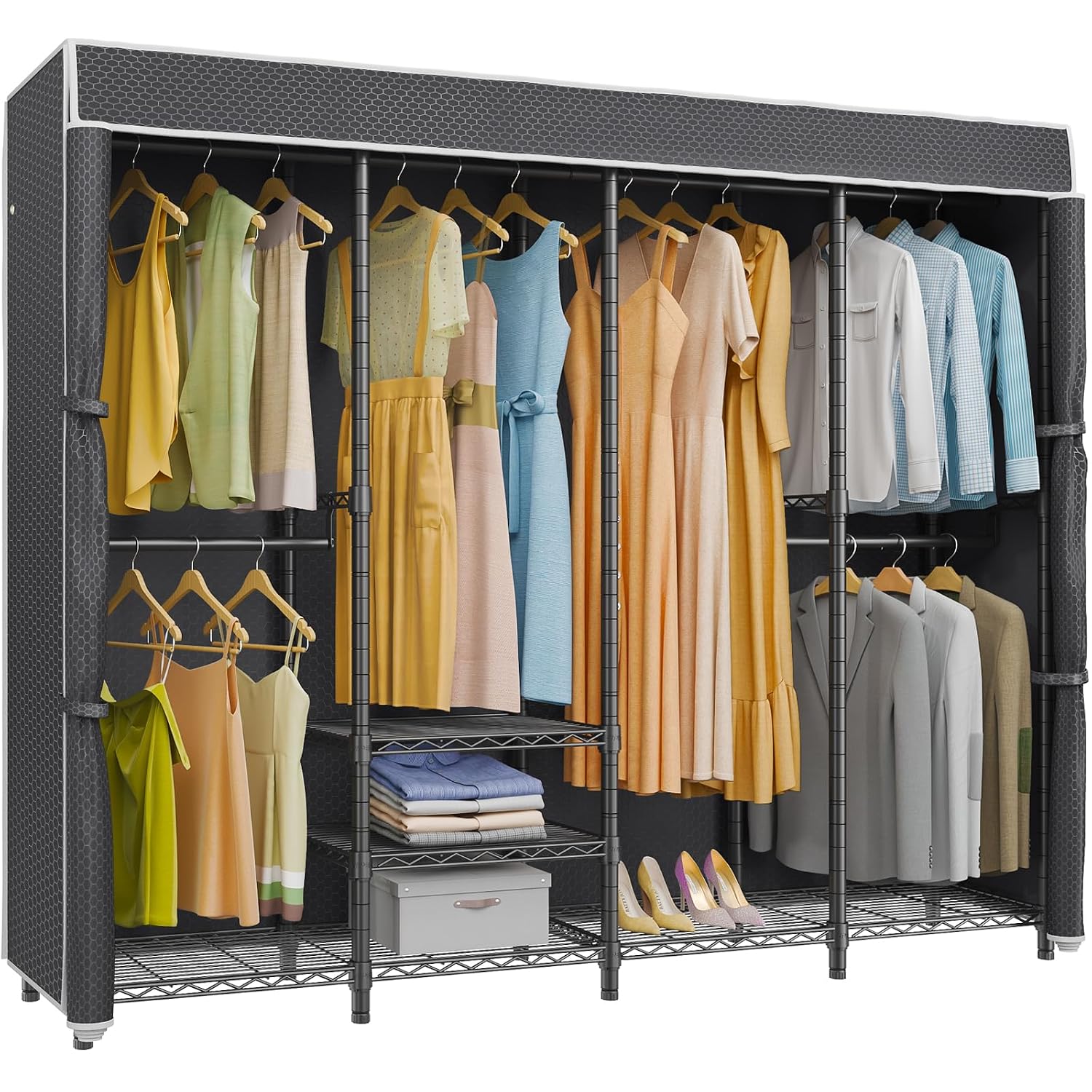 Medium Covered Clothes Rack Fr - Wardrobe Closet Portable Fabric Cover 评论和价格