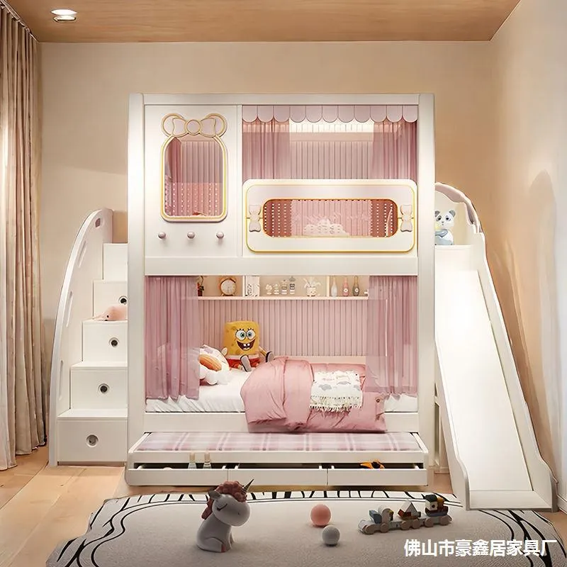 Solid  High and Low Two Layer  - Bunk Bed With Stairs And Slide 评论和价格
