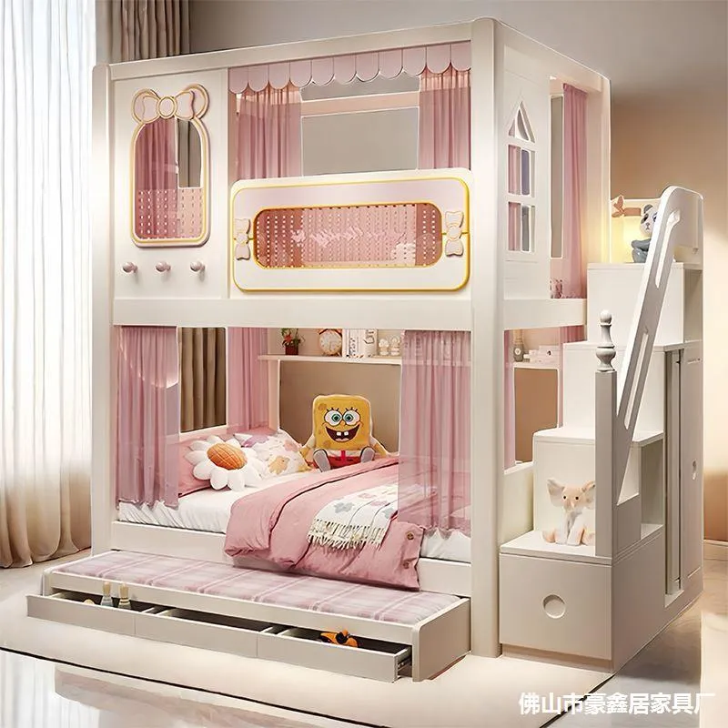 Solid  High and Low Two Layer  - Bunk Bed With Stairs And Slide 评论和价格