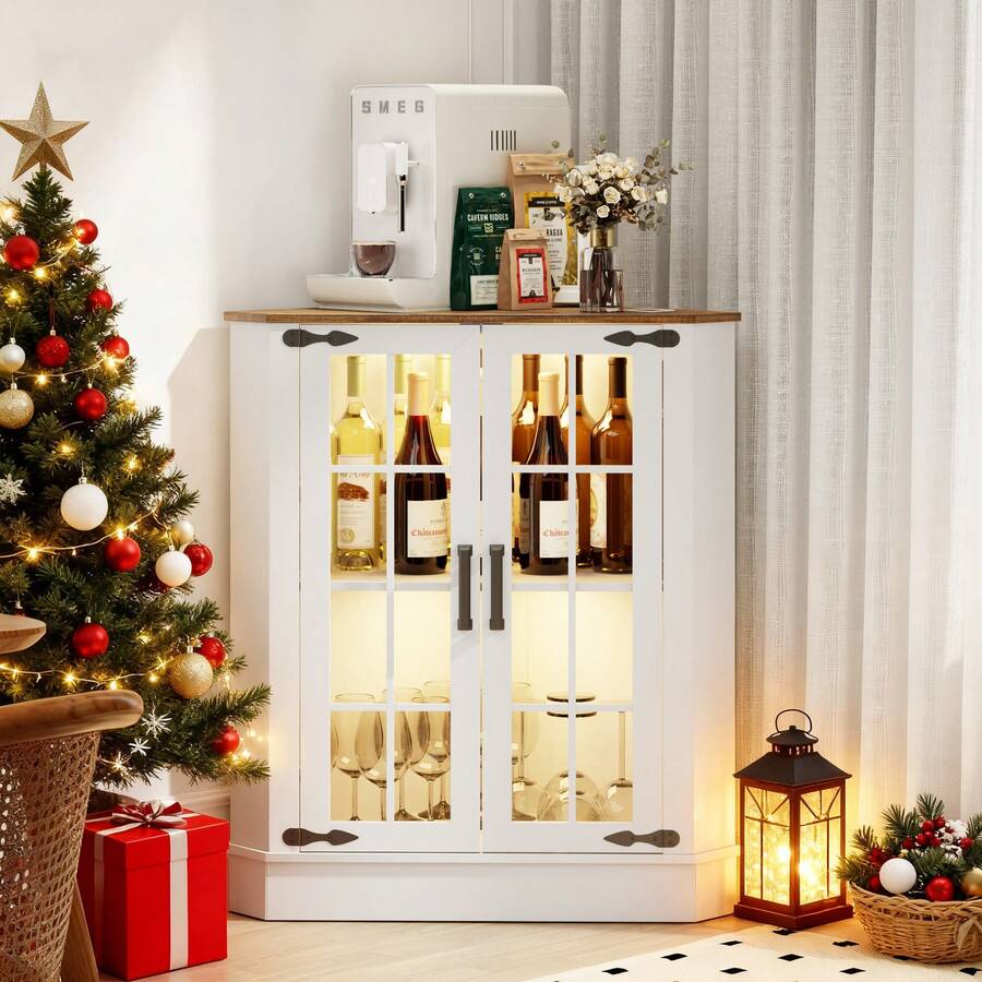 Farmhouse Cabinet With LED Lig - Storage 评论和价格