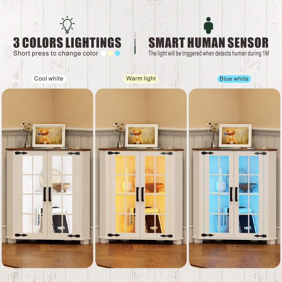 Farmhouse Cabinet With LED Lig - Storage 评论和价格