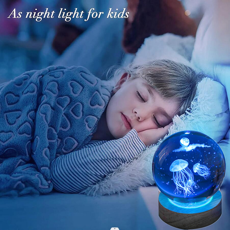 3D Jellyfish Laser engraved cr - Floating Nightstand With Led Light 评论和价格