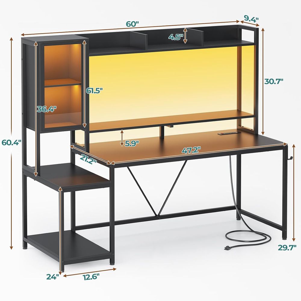 60'' Gaming Desk with Storage, - Storage 评论和价格