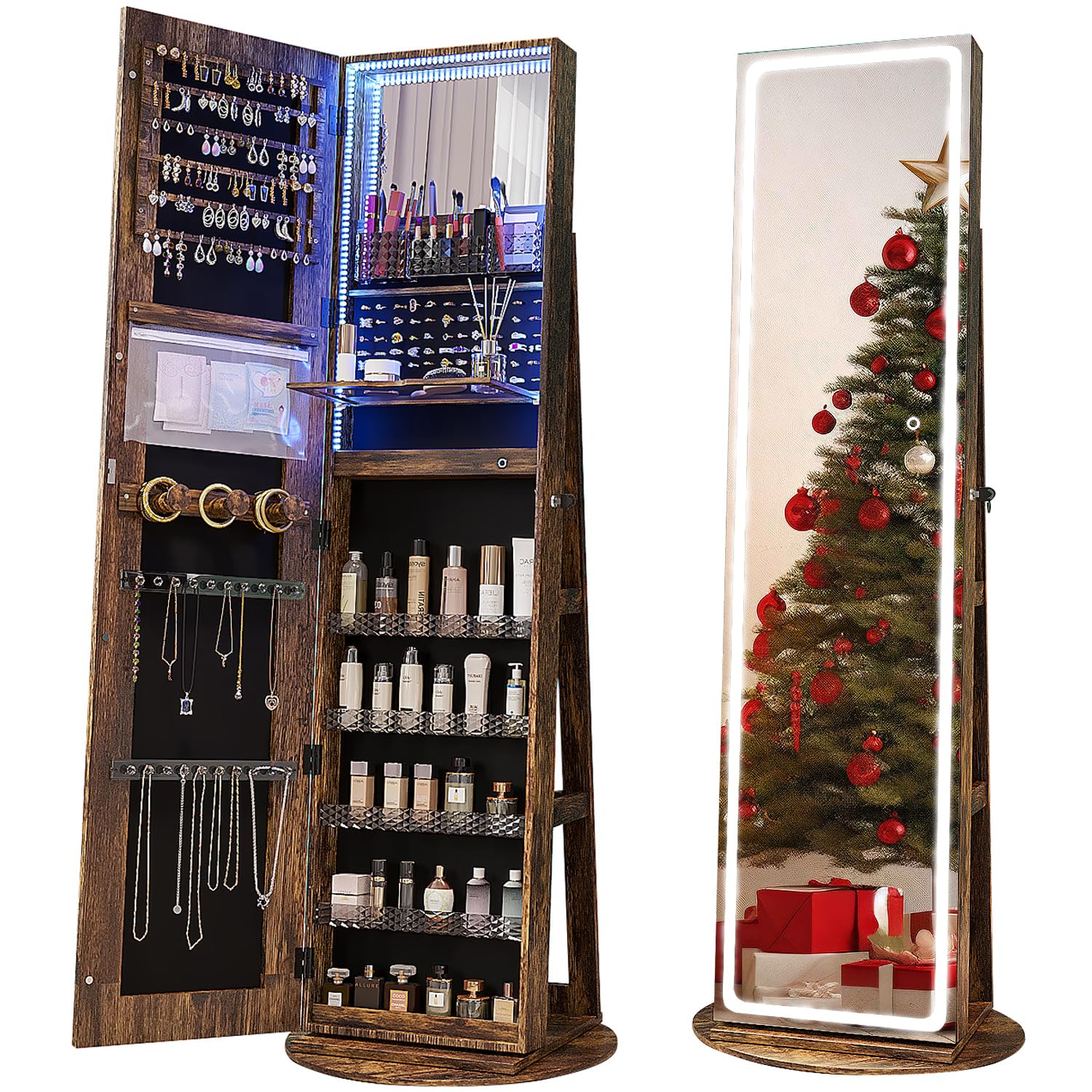 Swivel LED Mirror Jewelry Armo - Full Length Mirror Jewelry Armoire 评论和价格