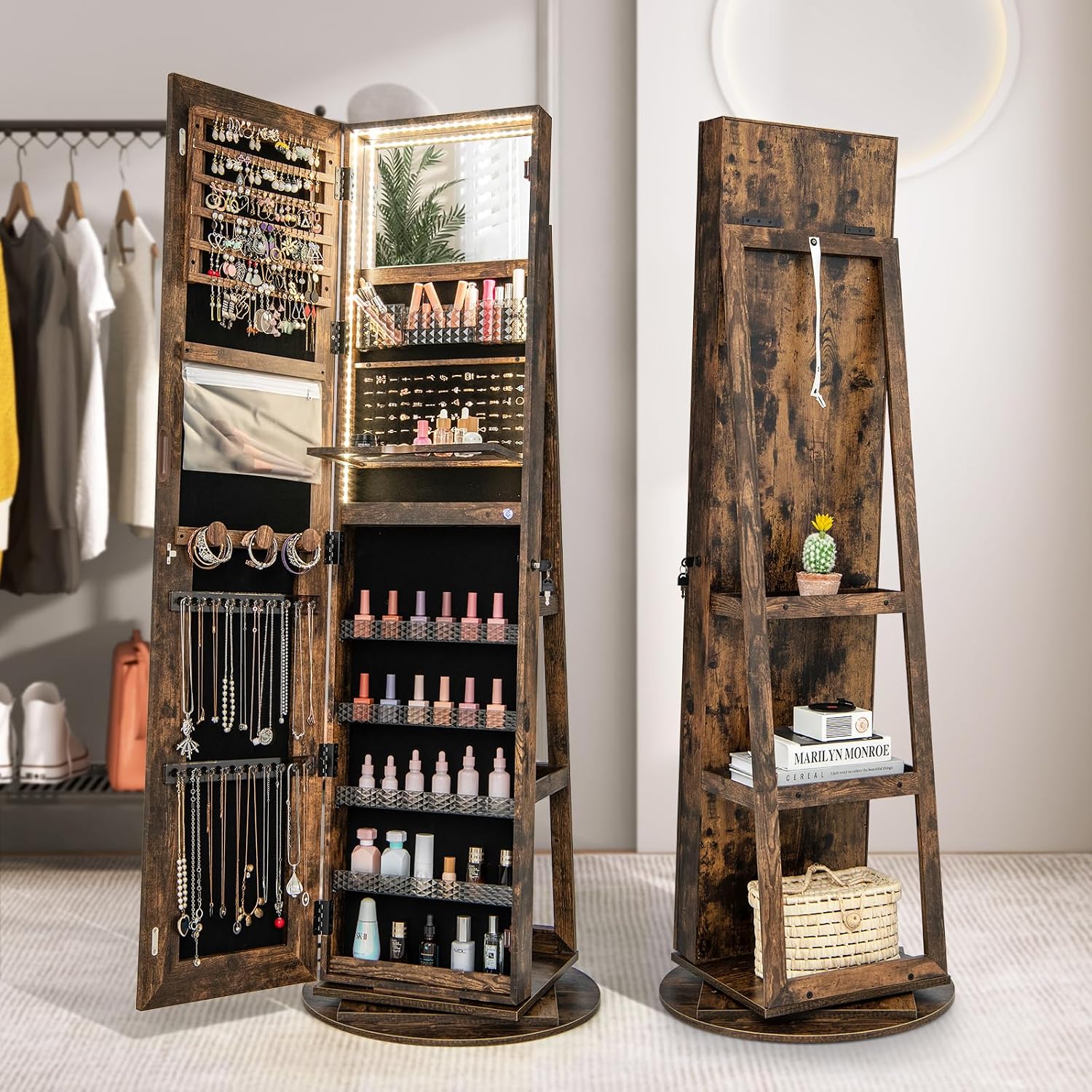 Swivel LED Mirror Jewelry Armo - Full Length Mirror Jewelry Armoire 评论和价格