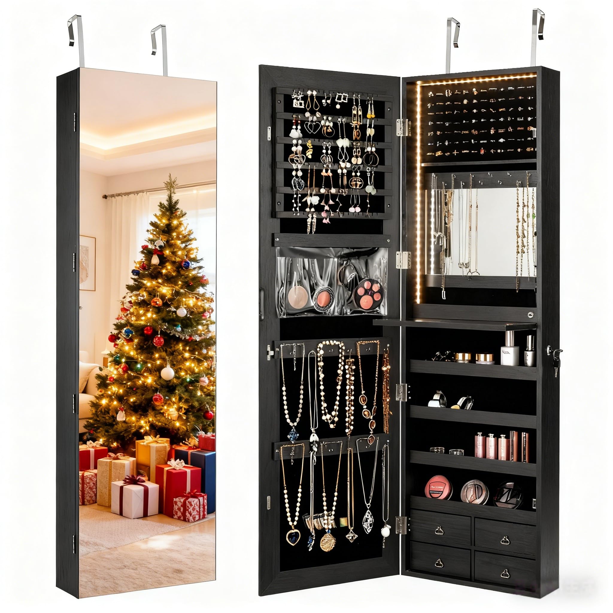 47” LED Jewelry Armoire, Door/ - Full Length Mirror Jewelry Armoire 评论和价格