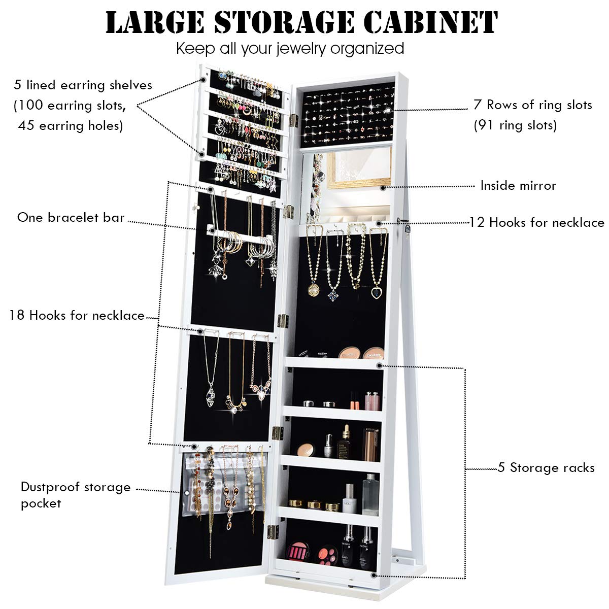 Standing Jewelry Armoire with  - Full Length Mirror Jewelry Armoire 评论和价格